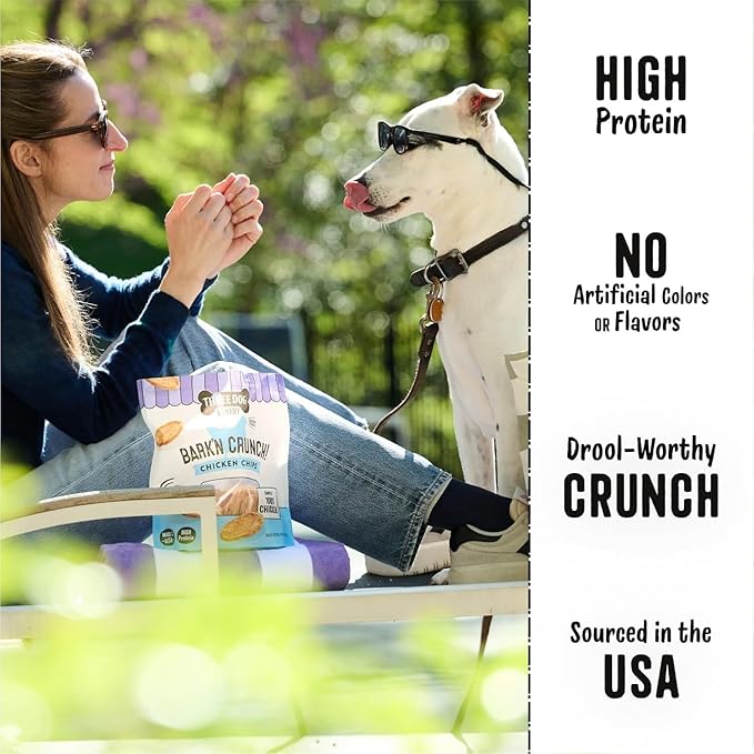 Three Dog Bakery Bark'N Crunch! Chicken Chips with 100% Real Chicken - 4 oz - Crunchy Treats for Dogs - High Protein Dog Snacks - Grain Free, No Corn or Soy, Single Ingredient Treats