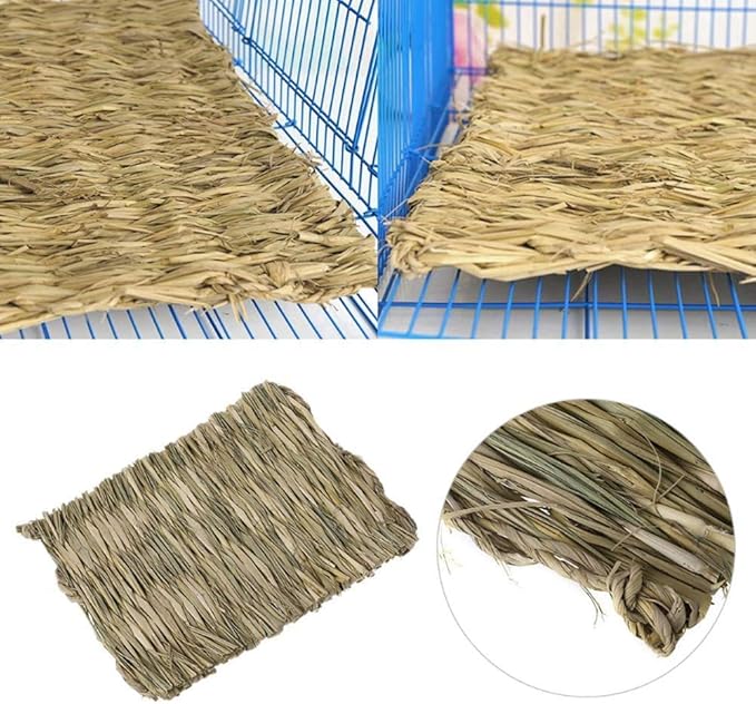 Hamiledyi Grass Mat for Rabbit Bunny Chew Toys Woven Bed Mat for Guinea Pig Chinchilla Squirrel Hamster Cat Dog and Small Animal (12PCS Grass mat)