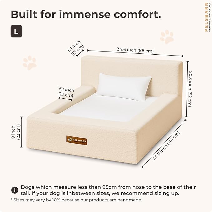 Pelsbarn Real Orthopedic Dog Bed, High-Density Memory Foam with Waterproof Fitted Sheets - Machine Washable, Large, Beige