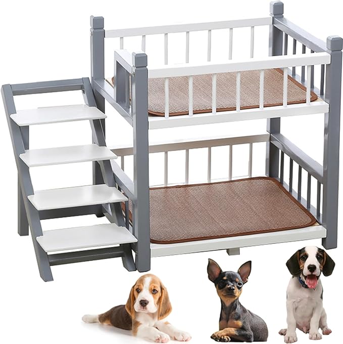 Dog Bunk Bed with Stairs Removable Double Layer Pet Bed and Memory Foam Cushion and Removeable Cover for Dogs Small for Small Medium Large Dogs Pet(22.0" L x 18.0" W x 24.0" Th, Gray)