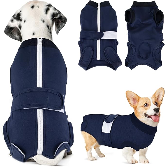 SlowTon Dog Surgery Recovery Suit - Zipper On Dog Onesies After Surgery for Female Male Dogs, Abdominal Wounds Bandages Cone/E-Collar Alternative Dogs Surgical Body Suit (Dark Blue,XXL)