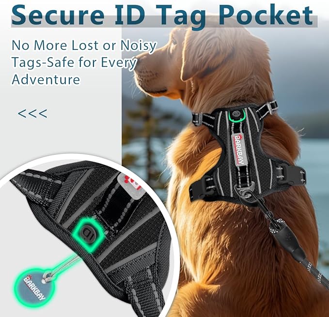 BARKBAY Dog Harness No Pull with ID Tag Pocket - Heavy Duty, Reflective, Easy Control for Large Dogs(Black,M)