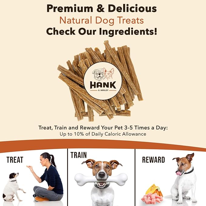Hank & Harley Jerky Sticks Beef Lung 1 lb - USA Lean Protein Soft Dog Treats with Pumpkin. 100% Natural, NO Added Sugar, Flour or fillers. Ideal for finicky Pets