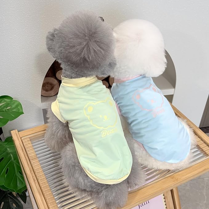 Dog Cat Summer Tank Top T-Shirt - Breathable Cool Ice Silk Sun Protection Pet Tank Top with Bear Print, Soft Stretch Puppy Clothes for Small and Medium Dogs and Cats