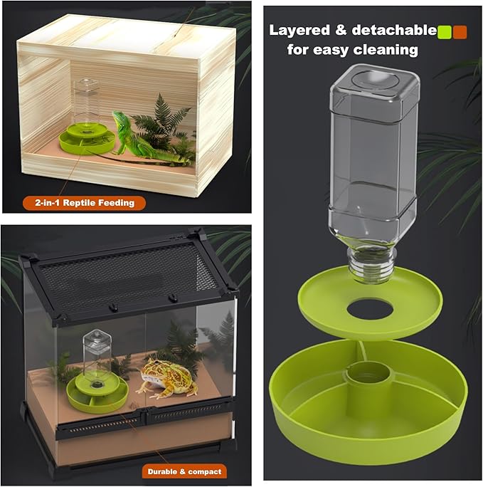 2-in-1 Reptile Feeding Water Bottle and Feeding Clamp,Automatic Feeders Bowl for Bearded Dragon Gecko Snake Lizard Turtles and Other Small Animals