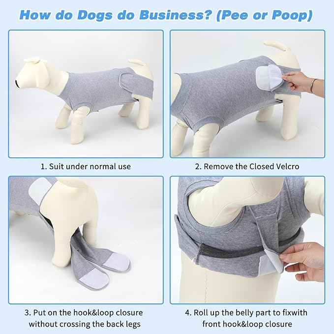 2 Packs Breathable Cotton Dog Recovery Suit for After Neuter Spay Abdominal Wounds Protector, Professional Anti-Licking Onesies for Male Female Pets Surgery Bandages, S Grey Blue Pure