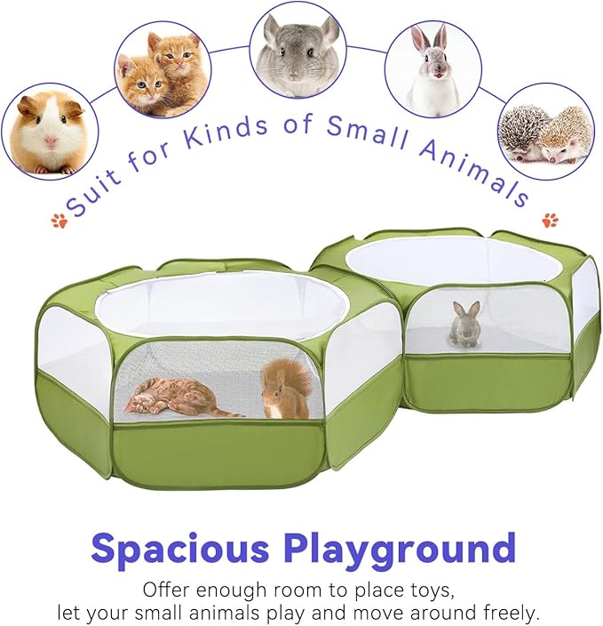 Pawaboo Small Animals Playpen, Portable Chicken Coop Run Large Chick Brooder with Zipper Splicing, Pop Up Pet Enclosure Cat Tent for Guinea Pig Bunny Puppy Indoor Outdoor, Avocado Green