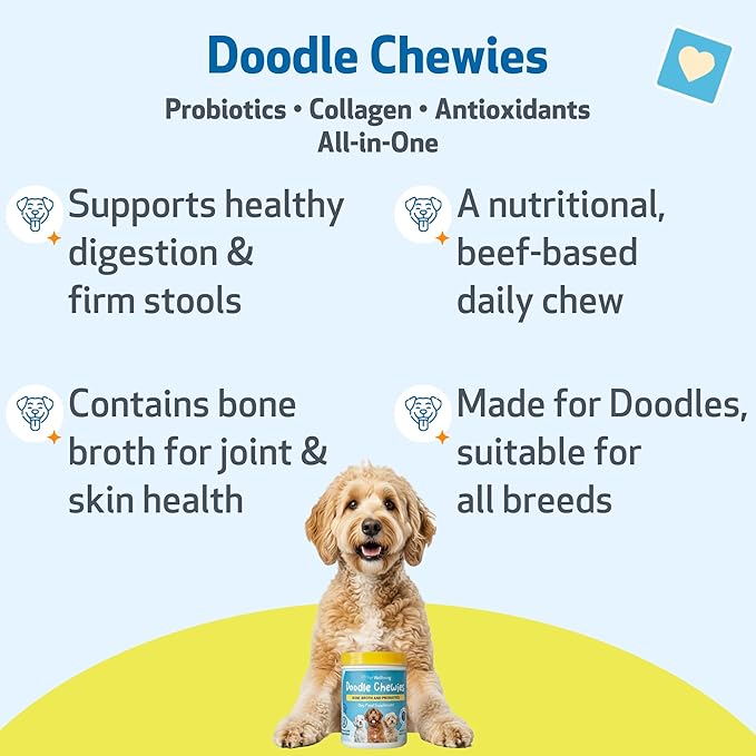 Pet Wellbeing Doodle Chewies for Doodles and Dogs Vet-Formulated - Bone Broth, Beef Liver, Antioxidant-Rich Fruits & Veggies, Probiotics - Nutritional Supplement 100 Soft Chews