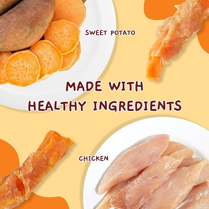 Jungle Calling 21.2 oz Dog Treats for Medium/Large Breeds Rewards - Chicken Wrapped Sweet Potato, Grain Free, Rawhide Free, Easy to Digest Treat Chews & Training Treats