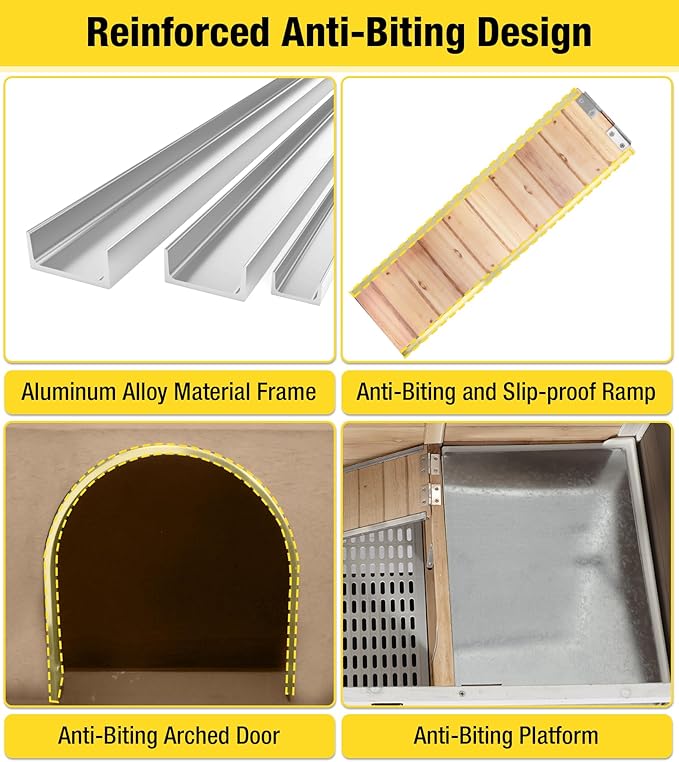 Aivituvin Guinea Pig Cages, Rabbit Hutch with Anti-Chew Frame, Bunny Cage with Deepened Pull-Out Tray, 3 Openable Areas, Assemblable Legs, Ramp & Hideout Included - Wooden