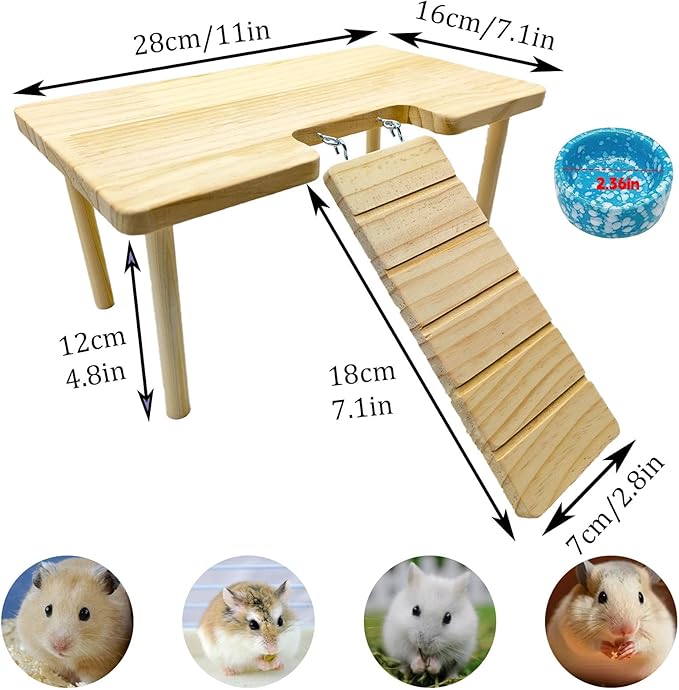 Wooden Hamster Platform with Ladder Rat Climbing Activity Playground Platform Cage Accessories Decor for Dwarf Syrian Hamster Gerbil Rat Mice (Middle)