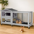 62″ 2-Story Large Rabbit Hutch, Indoor & Outdoor Bunny Cage with Chew-Proof Ramp, 3 Leakproof Pull-Out Trays, Waterproof Roof, 6 Lockable Wheels, for Rabbits & Guinea Pigs