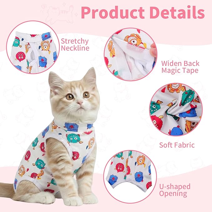 Cat Recovery Suit Cat Onesie for Cats After Surgery, Breathable Cats Surgery Recovery Suit for Female Spay & Abdominal Wounds, Kitten Surgical Onesie Body Suit Anti Licking Cone Alternative