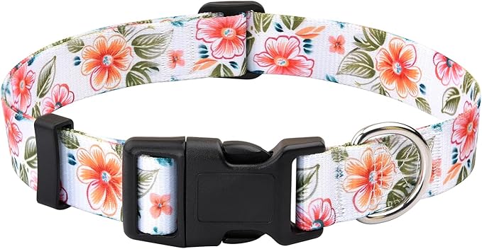 Floral Dog Collar, Adjustable Soft Nylon Pet Collar for Small Medium Large Dogs, Cute Flower Pattern Dog Collar for Girl Boy Dogs(Meadow Leaf,XS)