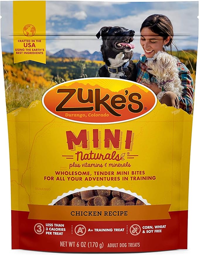 (4 Pack) Zukes Mini Naturals Healthy Moist Dog Training Treats Variety Pack (6oz Each) - Chicken, Beef, Salmon, and Peanut Butter with 10ct Pet Wipes