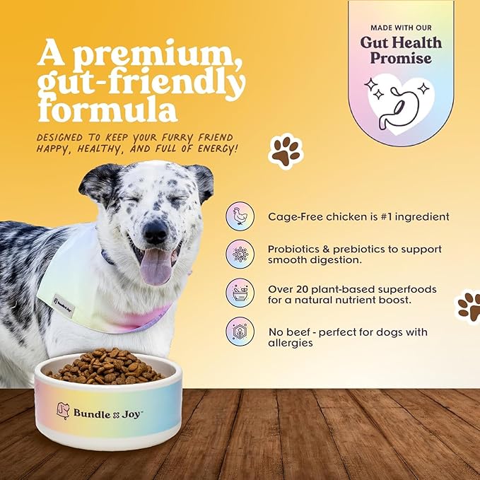 Bundle x Joy Golden Probiotic Dog Food Dry, Chicken, 8lb Bag, Allergy and Gut-Friendly Adult Kibble for Digestive Health with Cage-Free Chicken, 20 Plant Based Superfoods, Beef and Grain Free