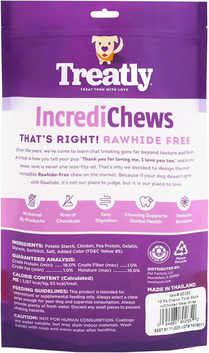 IncrediChews Stick w/Chicken Meat Wrap Dog Chew Treats - 10 Count/1 Pack