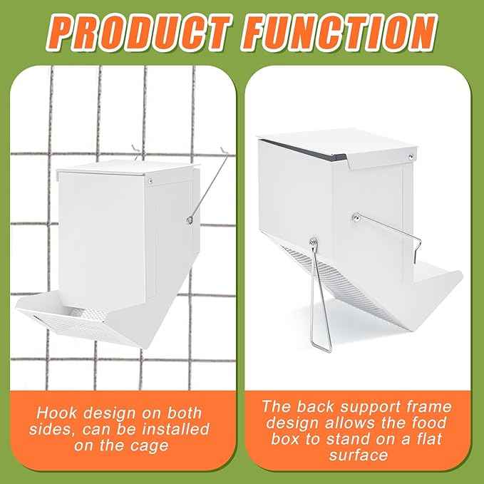 Maxcheck 2 Pcs Rabbit Feeder for Cages Small Animal Food Pellet Dispenser with Lid Metal Chicken Grit Oyster Shell Squirrel Feeders Outside(4.7 Inches,Mesh Bottom,White)