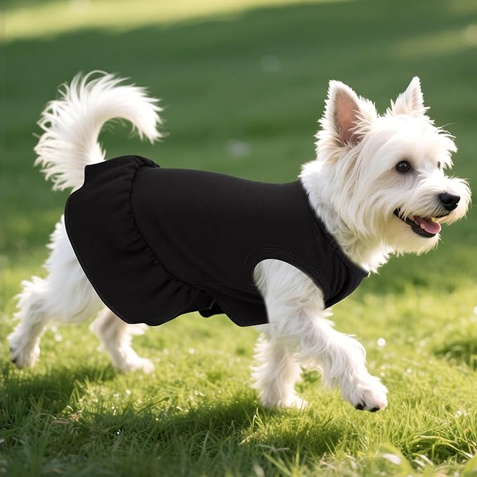 Dog Dresses Cat Skirt Solid Color Dog Clothes Summer Sleeveless Puppy Girl Clothes for Small Pet Dogs Cats (Black, X-Small)