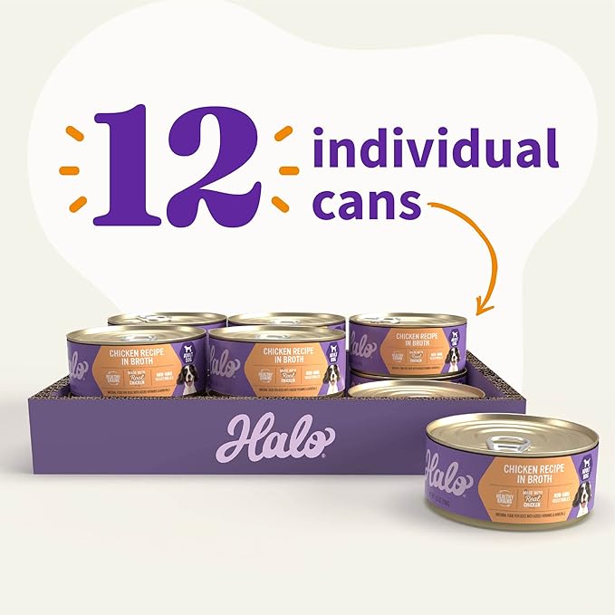 Halo Wet Dog Food Whole Chicken Stew Recipe, Healthy Grains Real Meat Canned Dog Food, Meal or Topper, 5.5 Oz Can (Pack of 12)