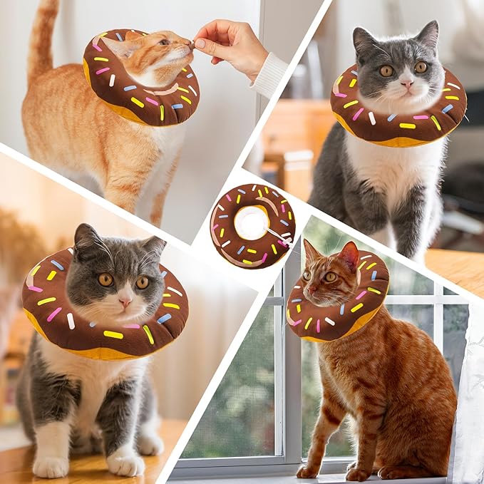 Seyezo Cat Cone Collar Soft, Adjustable Cat Recovery Collar for Small Medium Large Cats, Cute Donut E Collar After Surgery, Cone for Cats to Stop Licking Kitten Cones (Donut Brown, Medium)