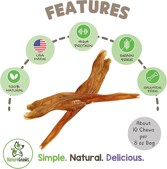 Nature Gnaws USA Beef Tendons for Dogs 1 Pound (8oz X2) - Mixed Thickness - Long Lasting for Aggressive Chewers - Premium Natural Beef Dog Chew Treats - Rawhide Free (Pack of 2)