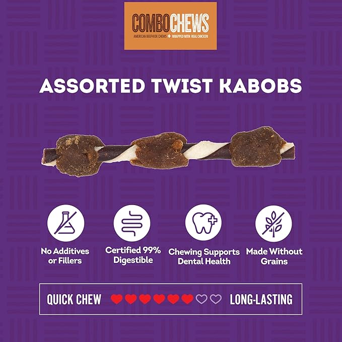 Combo Chews Rawhide/Pork Flavor Rawhide Kabob 5" w/Duck/Chicken Meat Wrap Dog Chew Treats - 18 Count/1 Pack