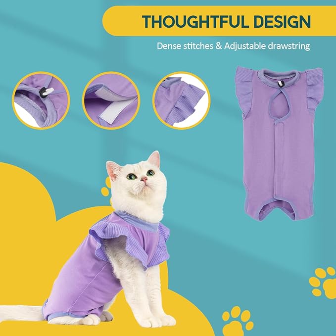 Avont Cat Recovery Suit - Post-Surgery Onesie for Cats, Alternative to Cone of Shame, Protective Spay Suit for Female Kitten, Ideal for Healing and Skin Conditions -Purple(M)