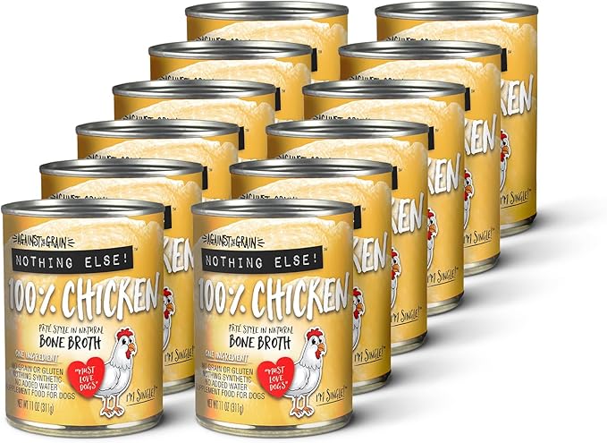 Evanger's Against The Grain Nothing Else! 100% Chicken Dog Food – 12 Count, 11 oz Each – Single-Ingredient Loaf Texture in Natural Bone Broth – Wet Dog Food – Grain & Gluten Free