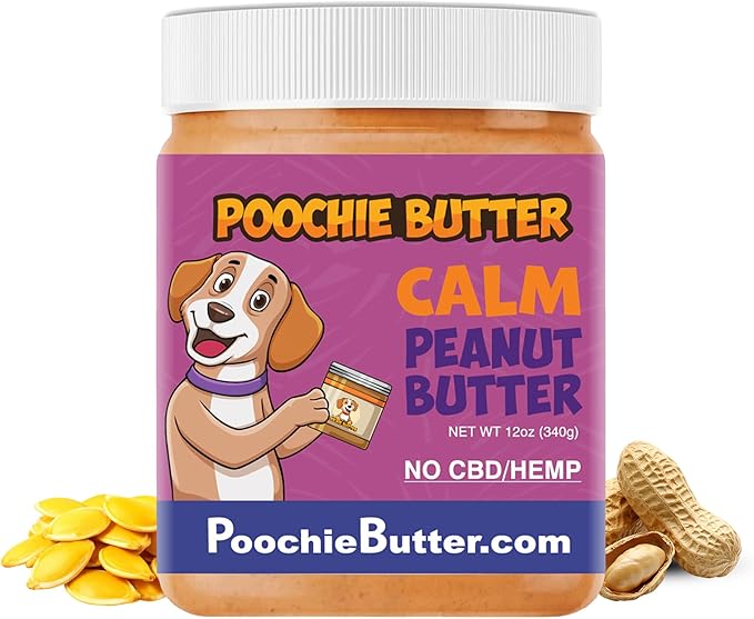 Calming Dog Peanut Butter - Made in USA, Creamy Spread for Lick Mats & Food Toppers - Dry-Roasted Peanuts Non-GMO No Sugar Added Dog Treats | 12 oz (Pack of 2)