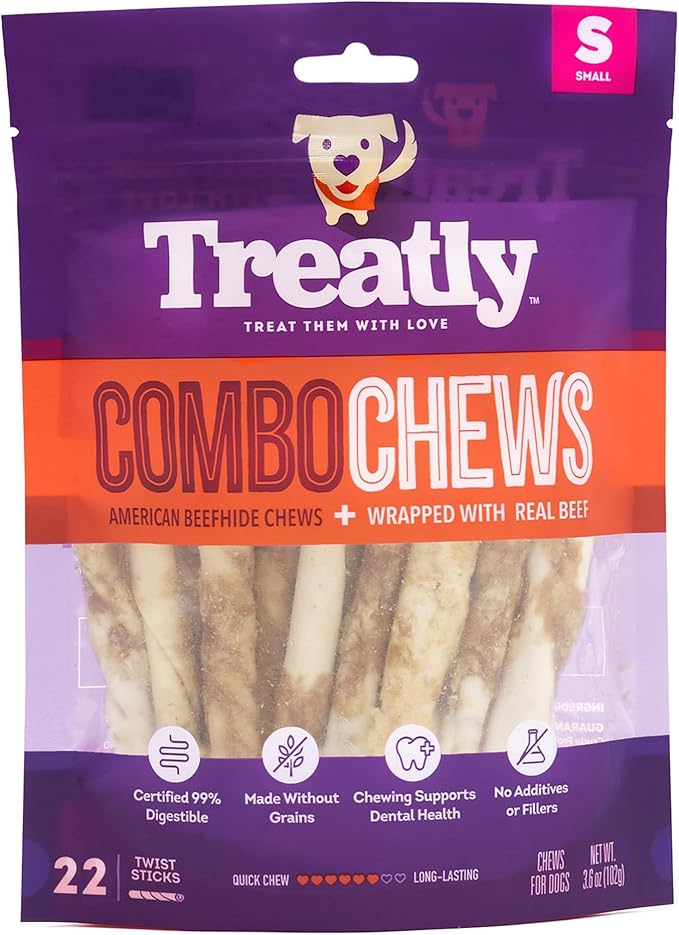 Combo Chews Beefhide Twist Sticks 5" w/Beef Meat Wrap Dog Chew Treats - 22 Count/1 Pack