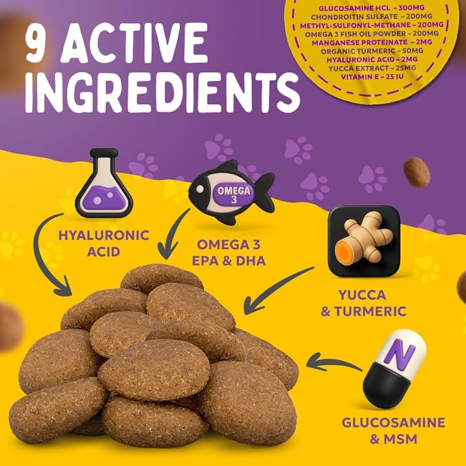 Joint Repair Dog Joint Supplement with Glucosamine for Dogs, Chondroitin, Omega 3, MSM, Hemp & Turmeric. Supports Hip & Joint Health, Mobility & New Cartilage. 120 Chicken Flavor Chews, Made in USA