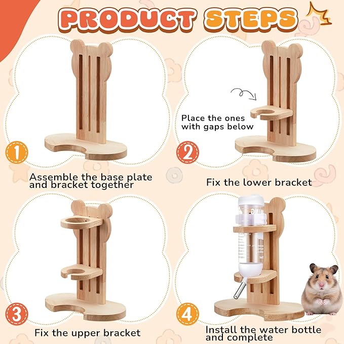40 Pcs Hamster Cage Accessories, 9.5'' Exercise Wheel, Wood Platform Hideout House, Water Bottle, Sand Bath, Bowl, Chew Toy for Syrian Hamsters Mice Gerbils Habitat Decor (Natural Style)