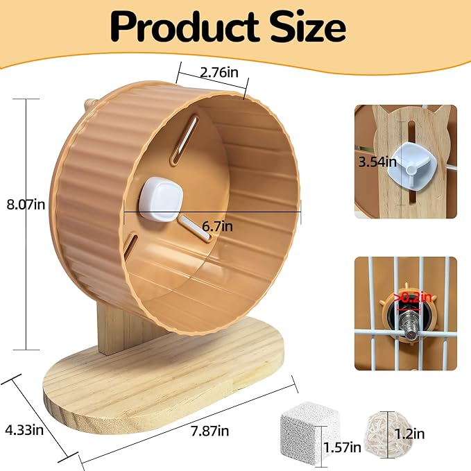 6.7in Silent Hamster Exercise Wheel Hedgehog Wheel Hamster Toy Cage Accessories with Adjustable Stand for Rat Gerbil Mouse (Orange)