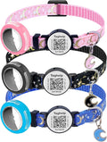 3 Pack Breakaway Cat Collars with Moons Stars - Adjustable Apple Waterproof Airtag Holder for Cats, Safety Buckle for Girl & Boy Pets - Ideal Pet Supplies & Gifts,NO app (Black, Blue, Pink)