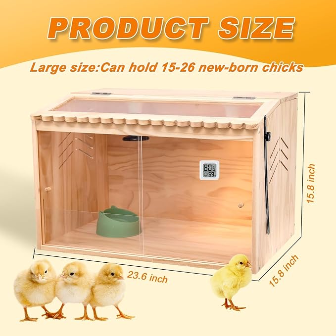 Chicken Brooder Box, Brooder Box for Chicks & Quail, Large Chicken Coop Quail Cage with Heat Lamp, Ideal for Chicks, Ducks, Quails, Hamsters and Lizards (23.6 x 16 x 16 in)