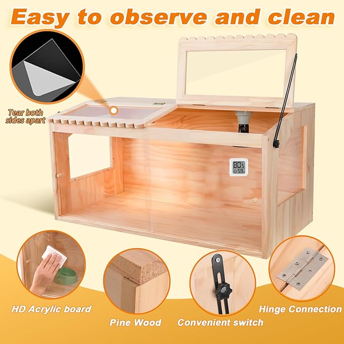 Chicken Brooder Box, Brooder Box for Chicks & Quail, Large Chicken Coop Quail Cage with Heat Lamp, Ideal for Chicks, Ducks, Quails, Hamsters and Lizards (31.5 x 16 x 16 in)