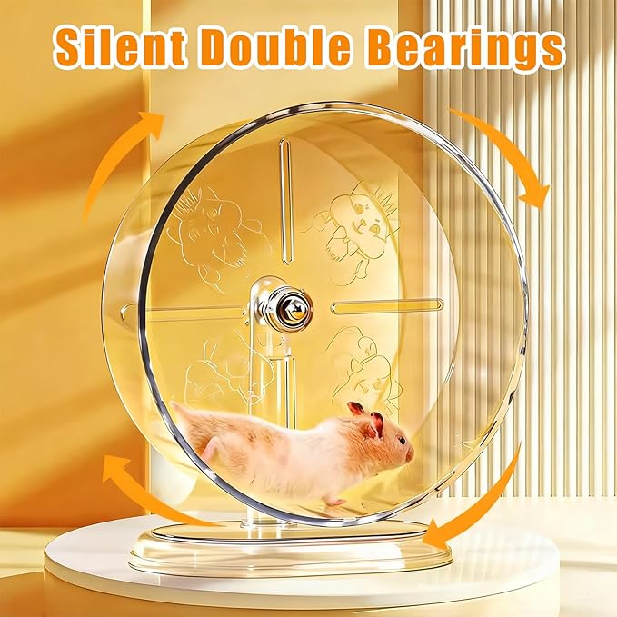 Silent Hamster Exercise Wheel,9.5 Inch Quiet Spinner Syrian Hamster Running Wheel,Silent Wheels with Anti-Skid & Adjustable Stand for Gerbils, Rats, or Other Small Pets,Transparent