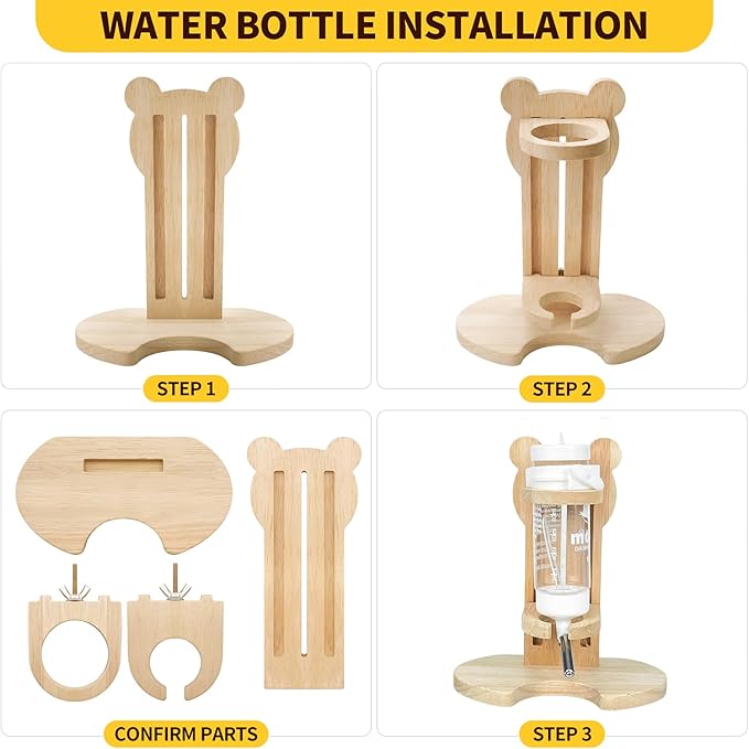 Hamster Cage Accessories Set ，Silent Exercise Wheel, Maze Wooden Hideout, Water Bottle with Holder, Chew Toys & Interactive Platform for Hamsters, Mice, Gerbils (All-in-One Habitat Enrichment Kit)