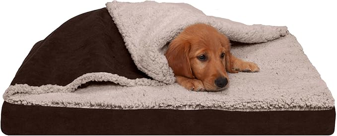 Furhaven Cooling Gel Dog Bed for Medium/Small Dogs w/ Removable Washable Cover, For Dogs Up to 35 lbs - Berber & Suede Blanket Top Mattress - Espresso, Medium