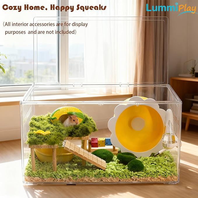 Large Clear Hamster Cage, 23.6 x 13.8 x 12.2 Inches, Transparent Pet Habitat with Ventilation and openable Top Cover, cage only