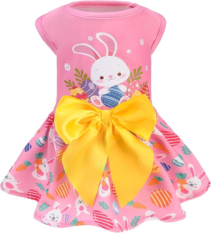 PUPTECK Print Dog Easter Dress Pet Costumes Apparel with Cute Bowtie Puppy Clothes Outfit, Rabbit, S