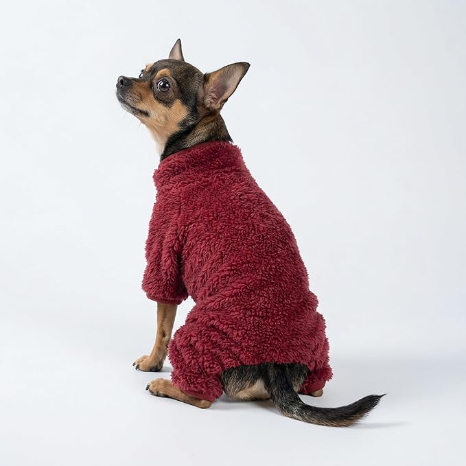 Fitwarm Fuzzy Fleece Dog Christmas Pajamas, Dog Winter Clothes for Small Dogs Girl Boy, Velvet Dog Onesie, Pet Jumpsuit, Doggy Apparel, Maroon, XXL