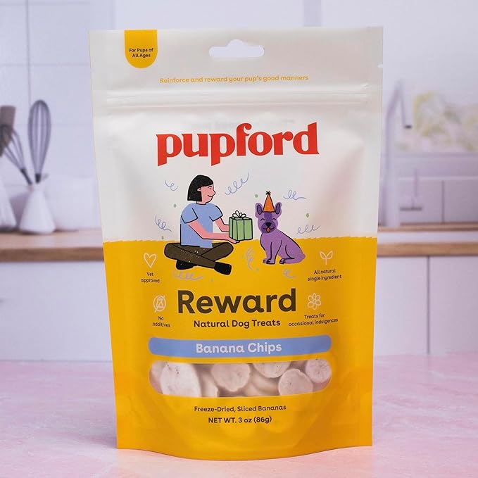 Pupford Freeze Dried Banana Chip Puppy & Dog Treats, Natural, Healthy, Low-Calorie Reward for Small, Medium, and Large Breed Dogs (6 oz)