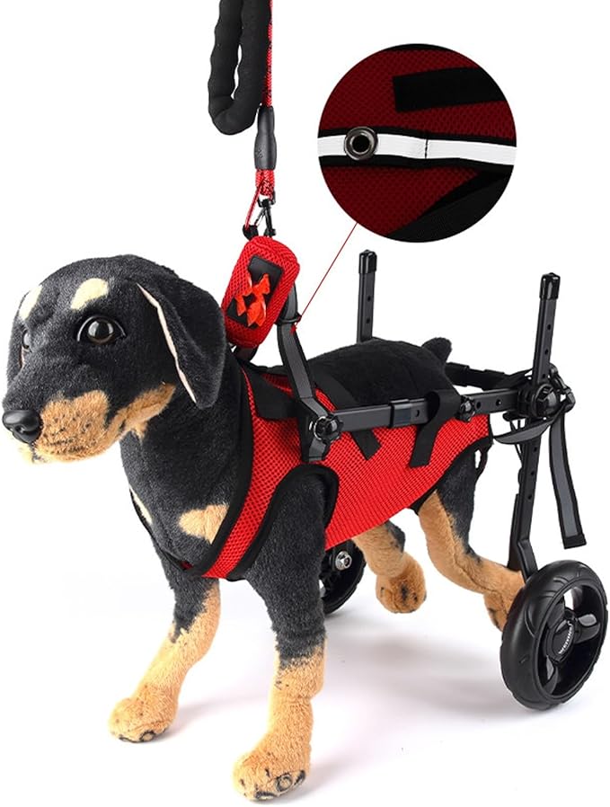 Pet Hind Leg Mobility Wheelchair, Adjustable Dog Rehabilitation Walker, Disabled Senior Dog Rear Leg Support Cart with All-in-One Harness for Small Medium Dogs Cats(Red,S)