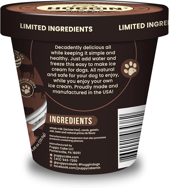 Puppy Cake Hoggin' Dogs Ice Cream Mix - Just Add Water and Freeze, No Sugar Added, Gifts for Dogs, All Natural, Prime Rib Flavor, 4.65 oz - Made in USA