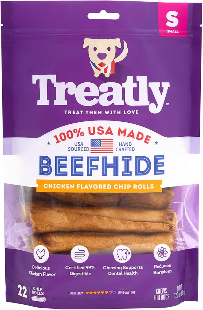 USA Beefhide Chip Rolls 5-6" Dog Chew Treats - Chicken Flavor, 22 Count/1 Pack