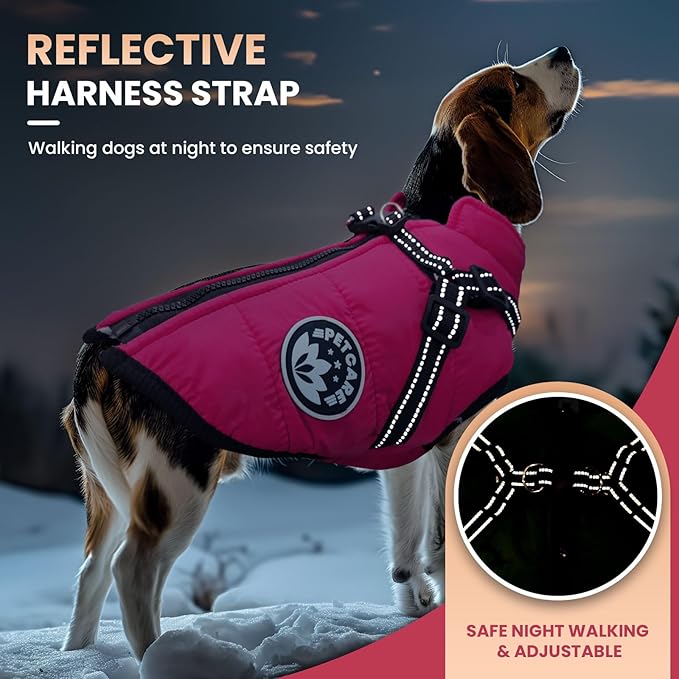 PETCARE Winter Dog Coat with Harness Built in Waterproof Dog Jackets Warm Pet Fleece Vest Windproof Snow Jacket Snowsuit Reflective Dogs Cold Weather Coats for Puppy Small Medium Large Dogs Cats