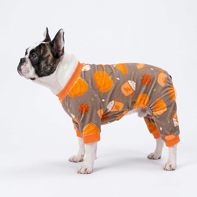 Fitwarm Pumpkin Dog Pajamas, Thanksgiving Outfit for Small Dogs Boy Girl, Pet Onesie, Brown, Orange, XXL