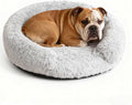 Calming Dog Bed for Small Medium Dogs, Anti-Anxiety Donut Washable Puppy Bed Orthopedic Cushion, Soft Fluffy Faux Fur Plush Warming Cozy Cat Bed Fits up to 25 lbs Pets (Round, Pale Grey 23")